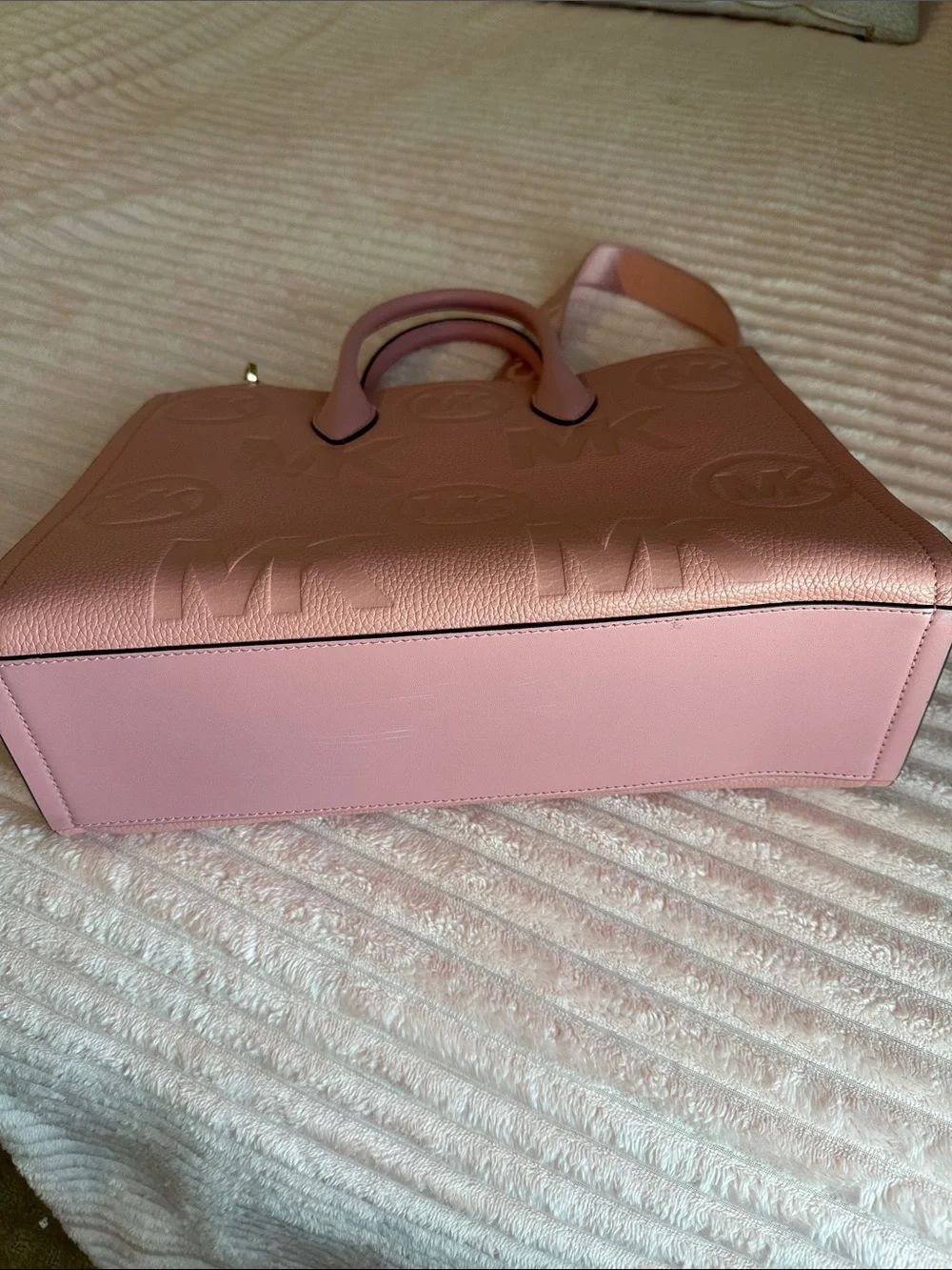 Michael Kors Pink Embossed MK Satchel with Logo Strap